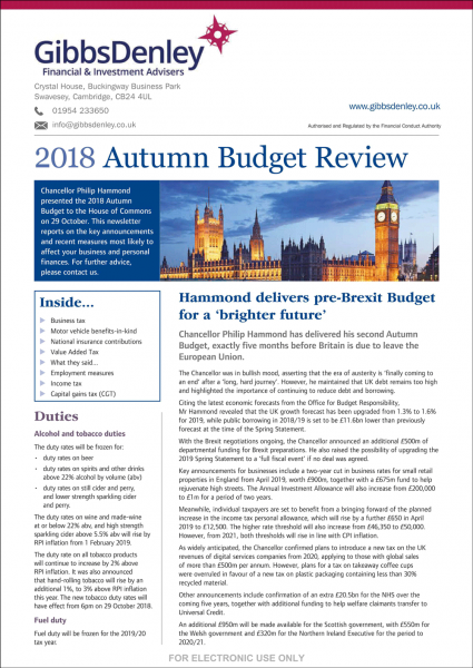 Autumn Budget Newsletter 2018